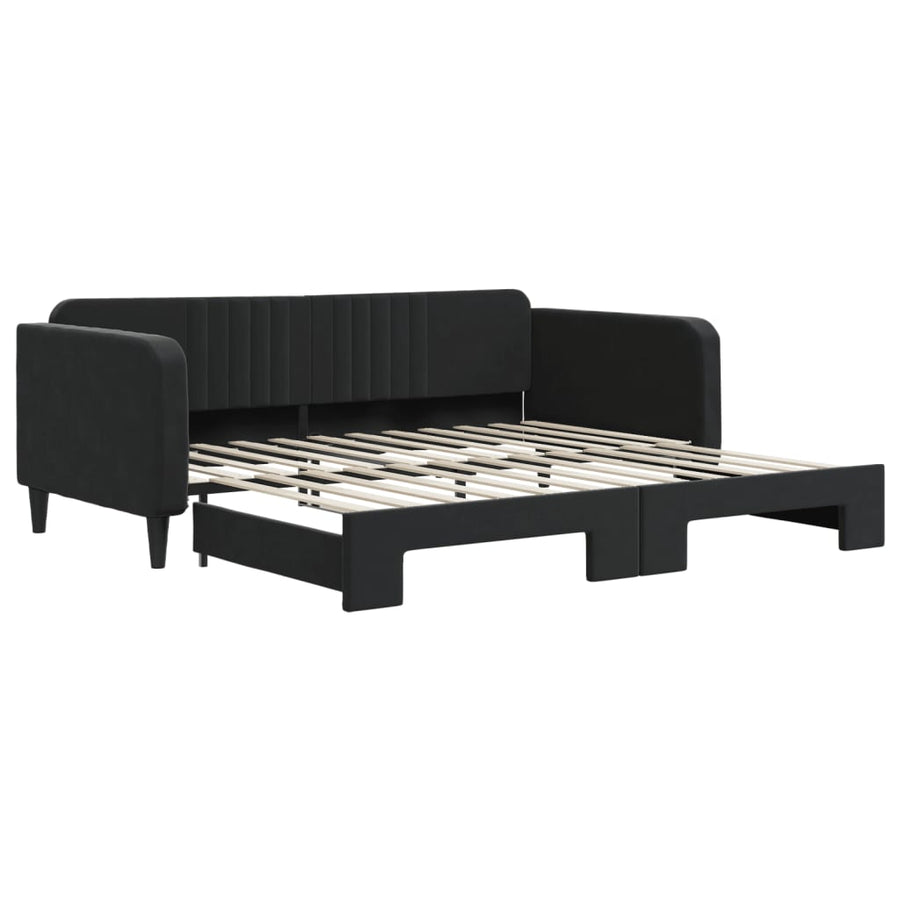 Slaapbank Fluweel 100 x 200 cm Zwart met onderschuifbed