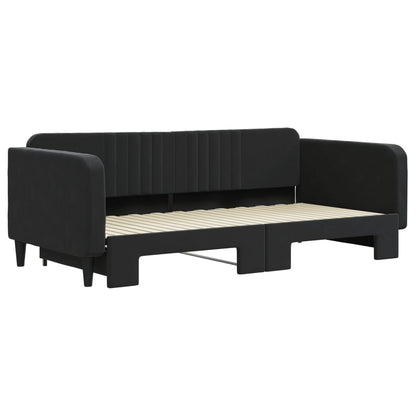 Slaapbank Fluweel 100 x 200 cm Zwart met onderschuifbed