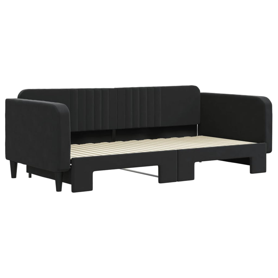 Slaapbank Fluweel 100 x 200 cm Zwart met onderschuifbed