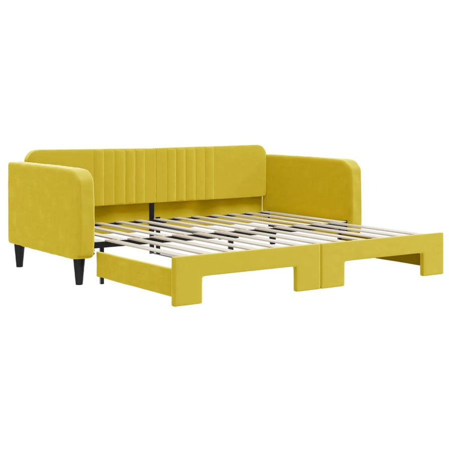 Slaapbank met onderschuifbed 100x200 cm fluweel geel