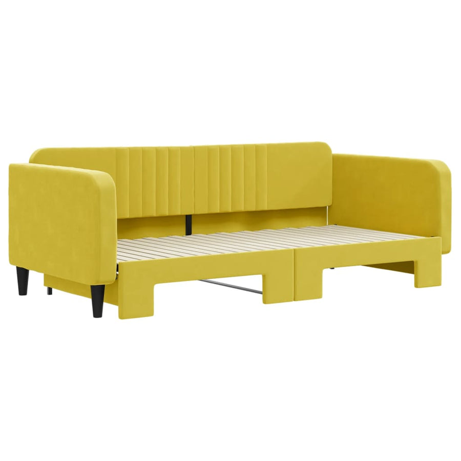 Slaapbank met onderschuifbed 100x200 cm fluweel geel