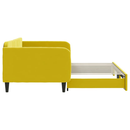 Slaapbank met onderschuifbed 100x200 cm fluweel geel