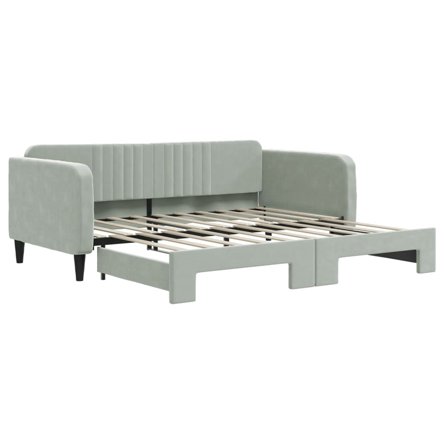 Slaapbank Fluweel Lichtgrijs 90 x 190 cm met onderschuifbed