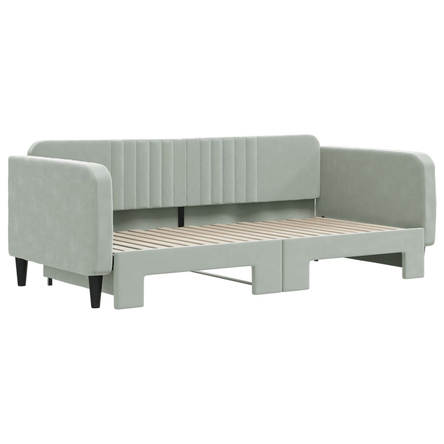 Slaapbank Fluweel Lichtgrijs 90 x 190 cm met onderschuifbed