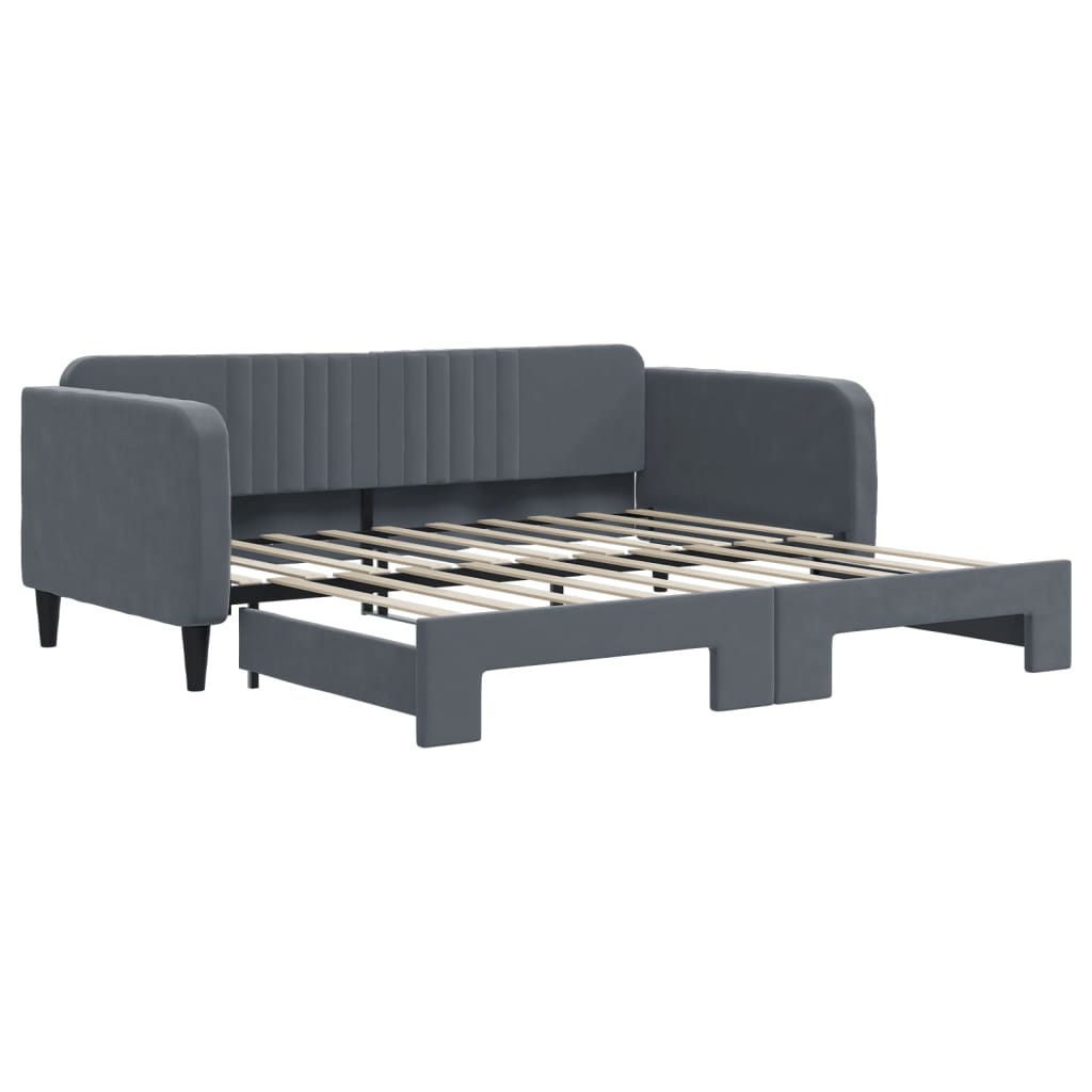 Slaapbank met onderschuifbed 90x190 cm fluweel donkergrijs