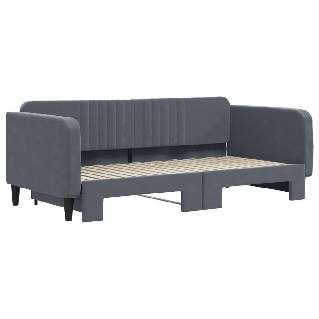 Slaapbank met onderschuifbed 90x190 cm fluweel donkergrijs