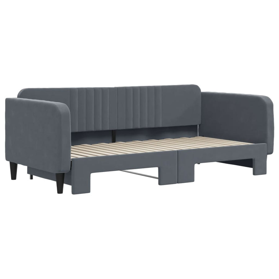 Slaapbank met onderschuifbed 90x190 cm fluweel donkergrijs