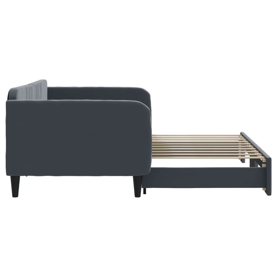 Slaapbank met onderschuifbed 90x190 cm fluweel donkergrijs