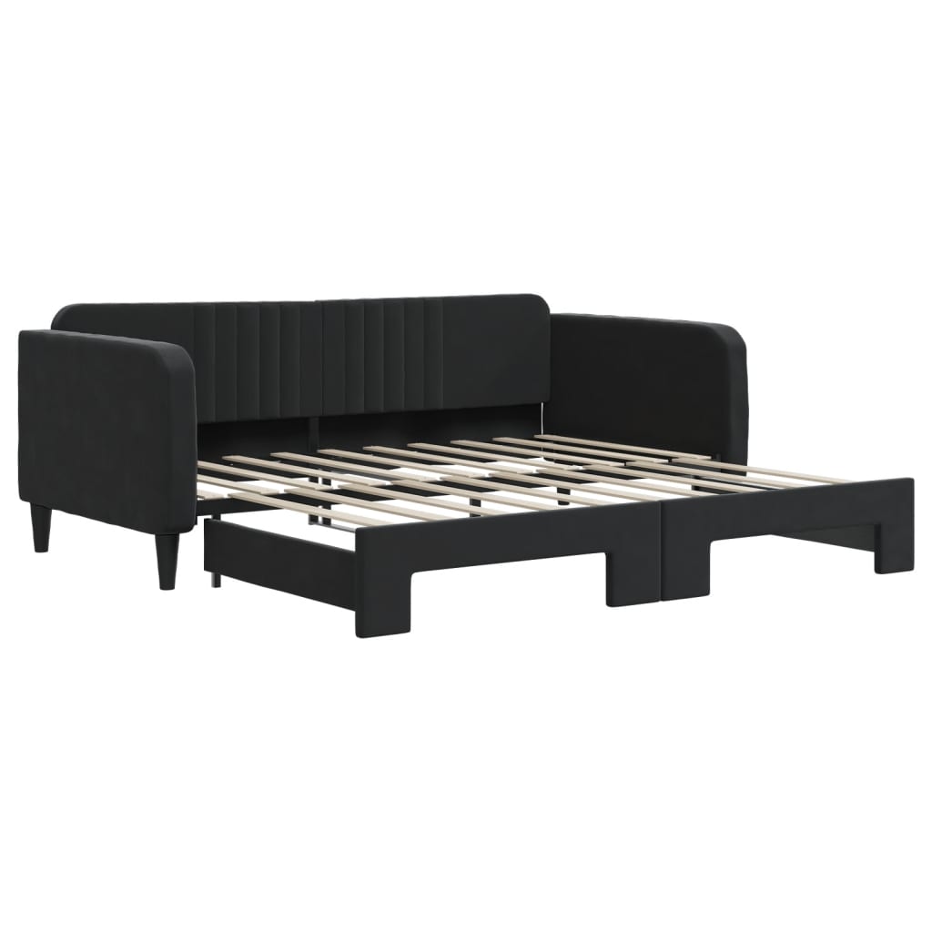 Slaapbank Fluweel 90 x 190 cm Zwart met onderschuifbed