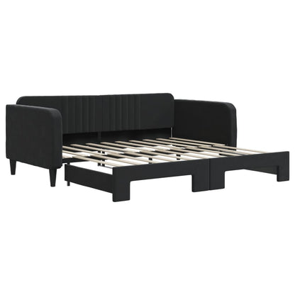 Slaapbank Fluweel 90 x 190 cm Zwart met onderschuifbed