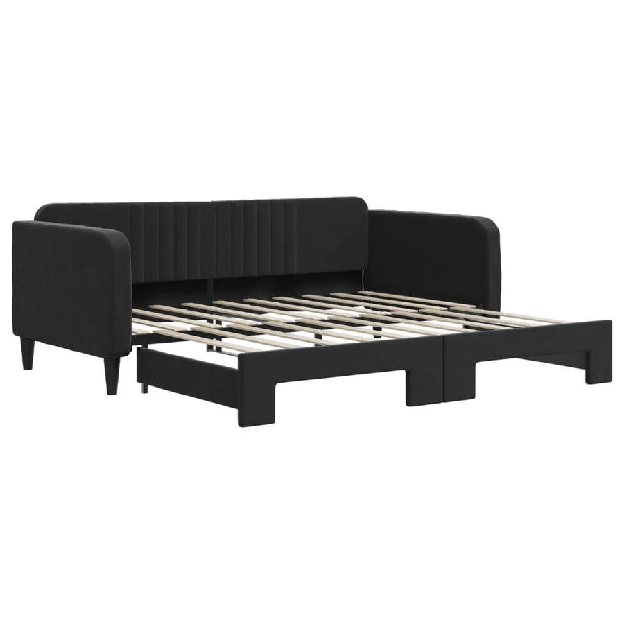 Slaapbank Fluweel 90 x 190 cm Zwart met onderschuifbed