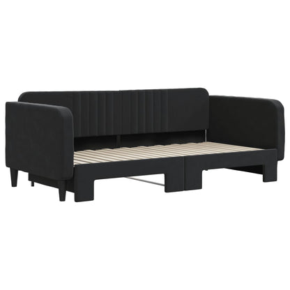 Slaapbank Fluweel 90 x 190 cm Zwart met onderschuifbed