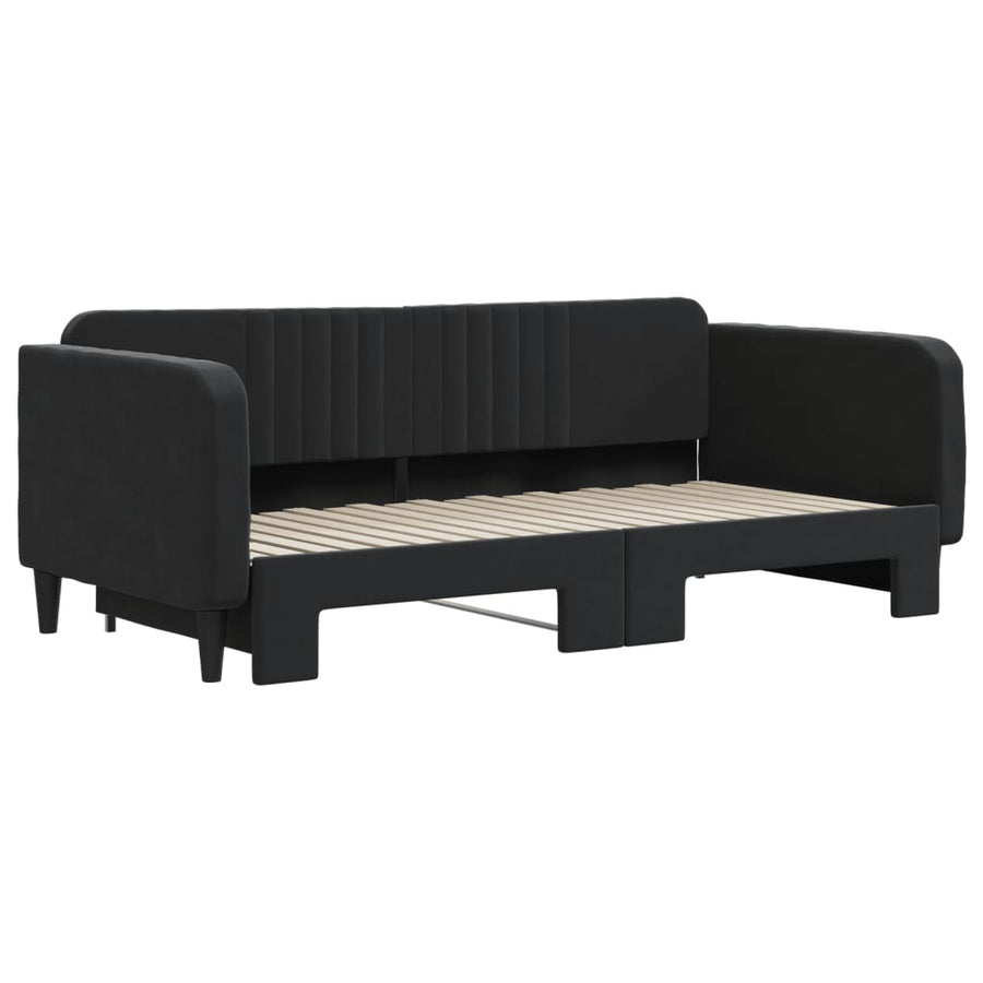 Slaapbank Fluweel 90 x 190 cm Zwart met onderschuifbed