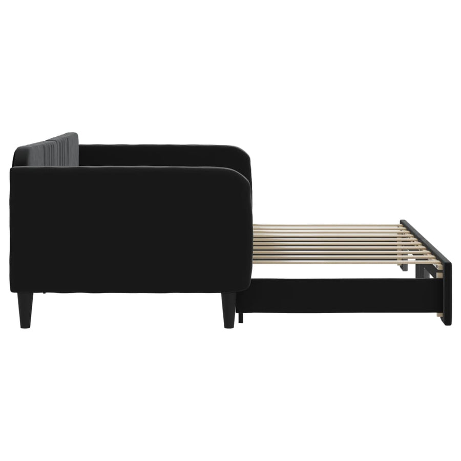 Slaapbank Fluweel 90 x 190 cm Zwart met onderschuifbed