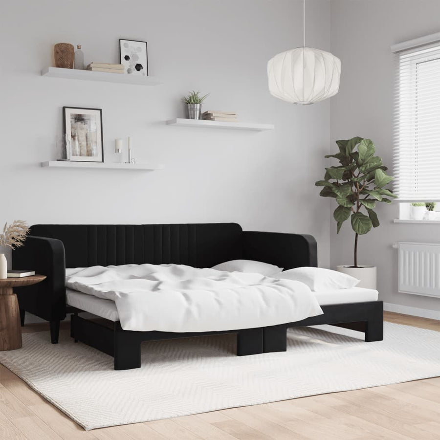 Slaapbank Fluweel 90 x 190 cm Zwart met onderschuifbed