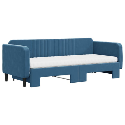 Slaapbank onderschuifbed en matrassen 80x200 cm fluweel blauw