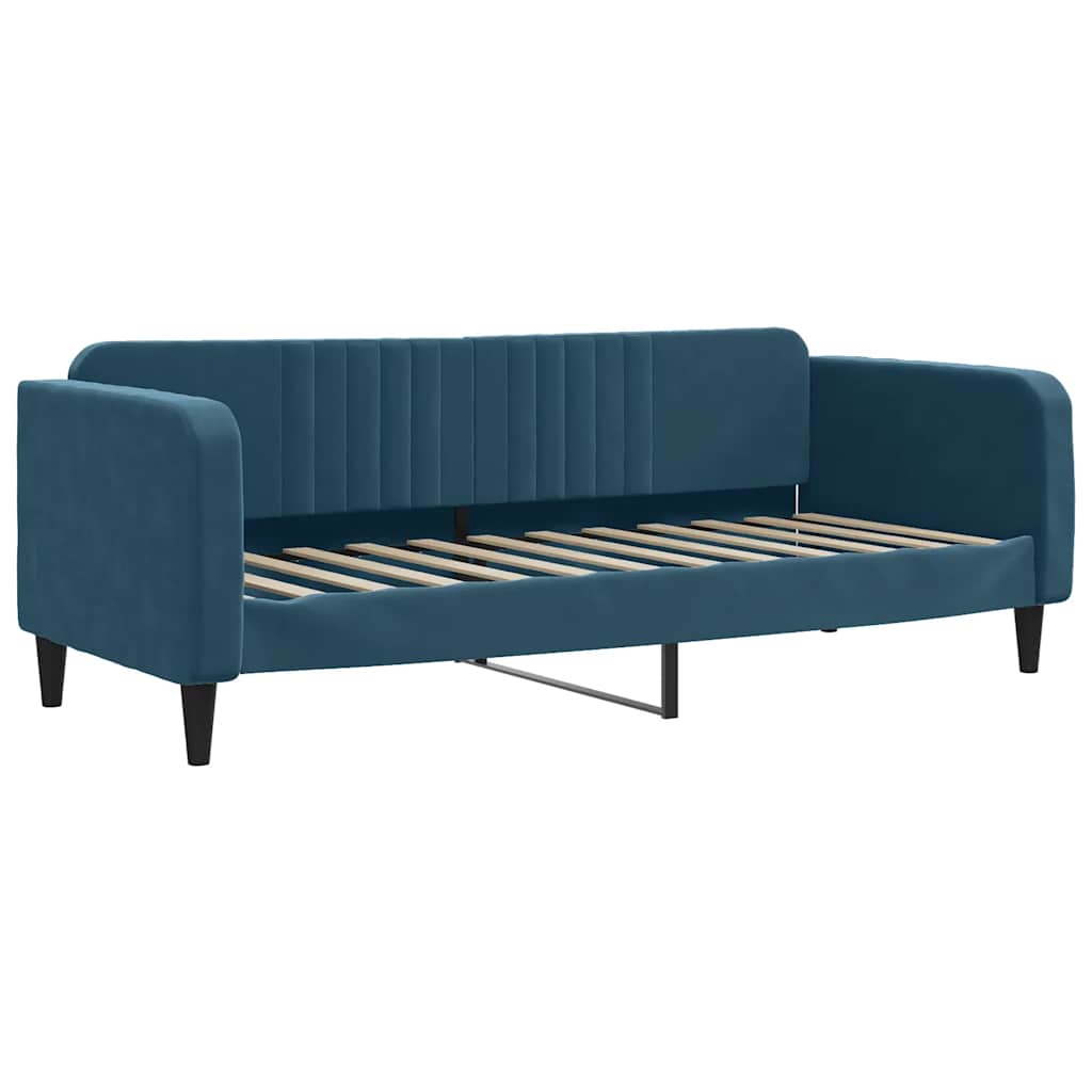 Slaapbank onderschuifbed en matrassen 80x200 cm fluweel blauw