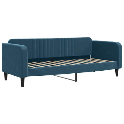 Slaapbank onderschuifbed en matrassen 80x200 cm fluweel blauw