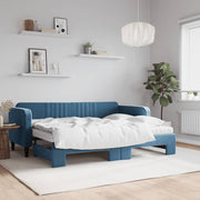 Slaapbank onderschuifbed met matras 80x200 cm fluweel blauw