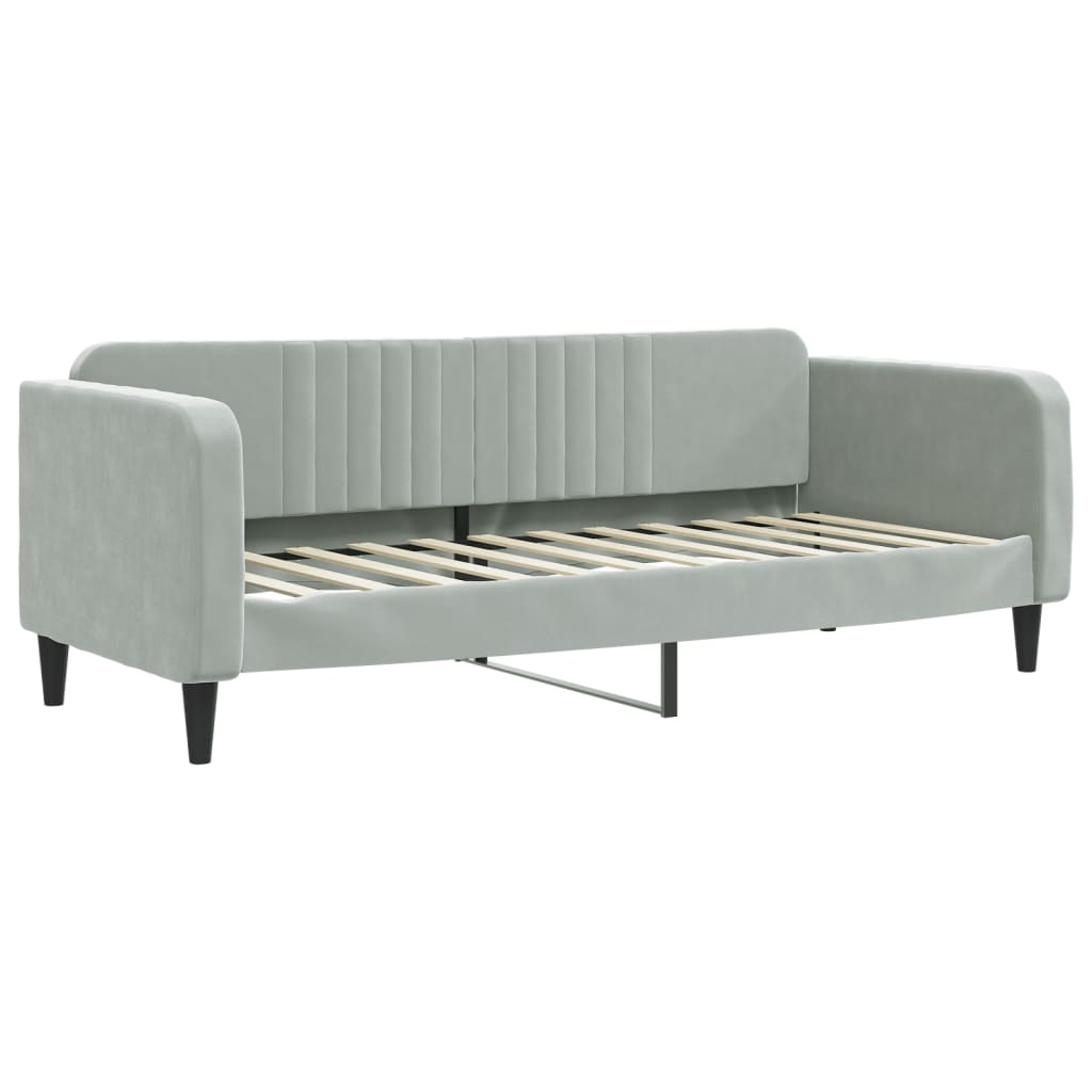 Slaapbank Onderschuifbed Matrassen Fluweel Lichtgrijs 80 x 200 cm met onderschuifbed en matras