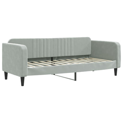 Slaapbank Onderschuifbed Matrassen Fluweel Lichtgrijs 80 x 200 cm met onderschuifbed en matras
