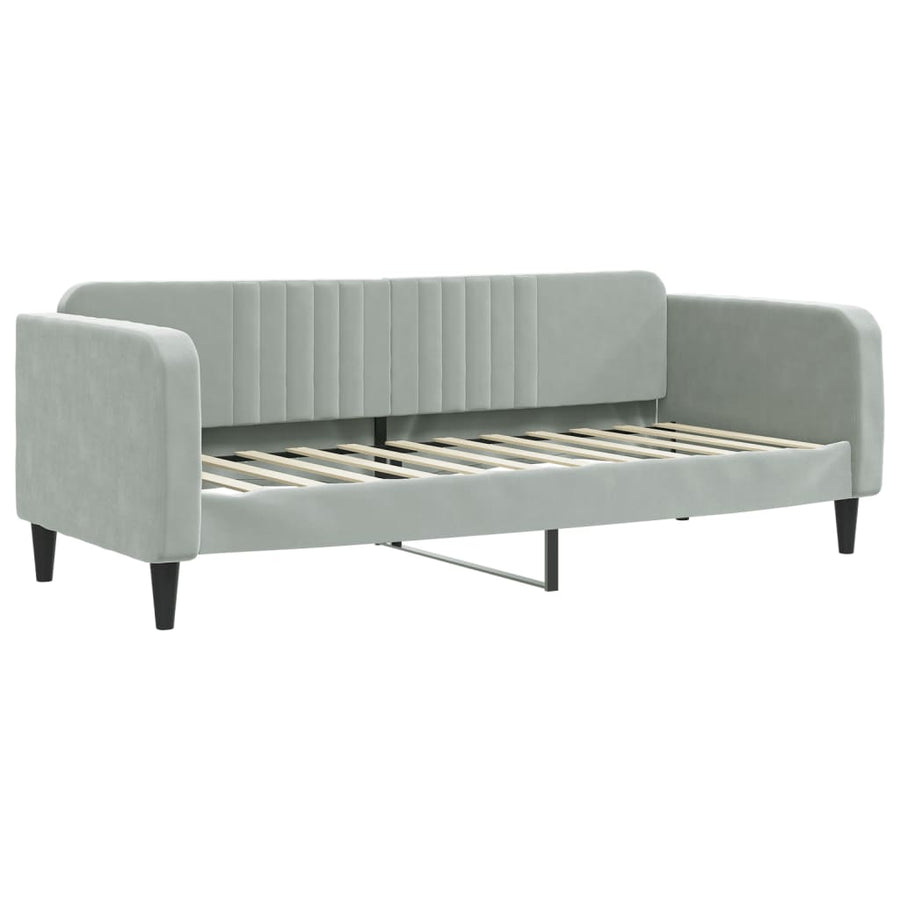 Slaapbank Onderschuifbed Matrassen Fluweel Lichtgrijs 80 x 200 cm met onderschuifbed en matras