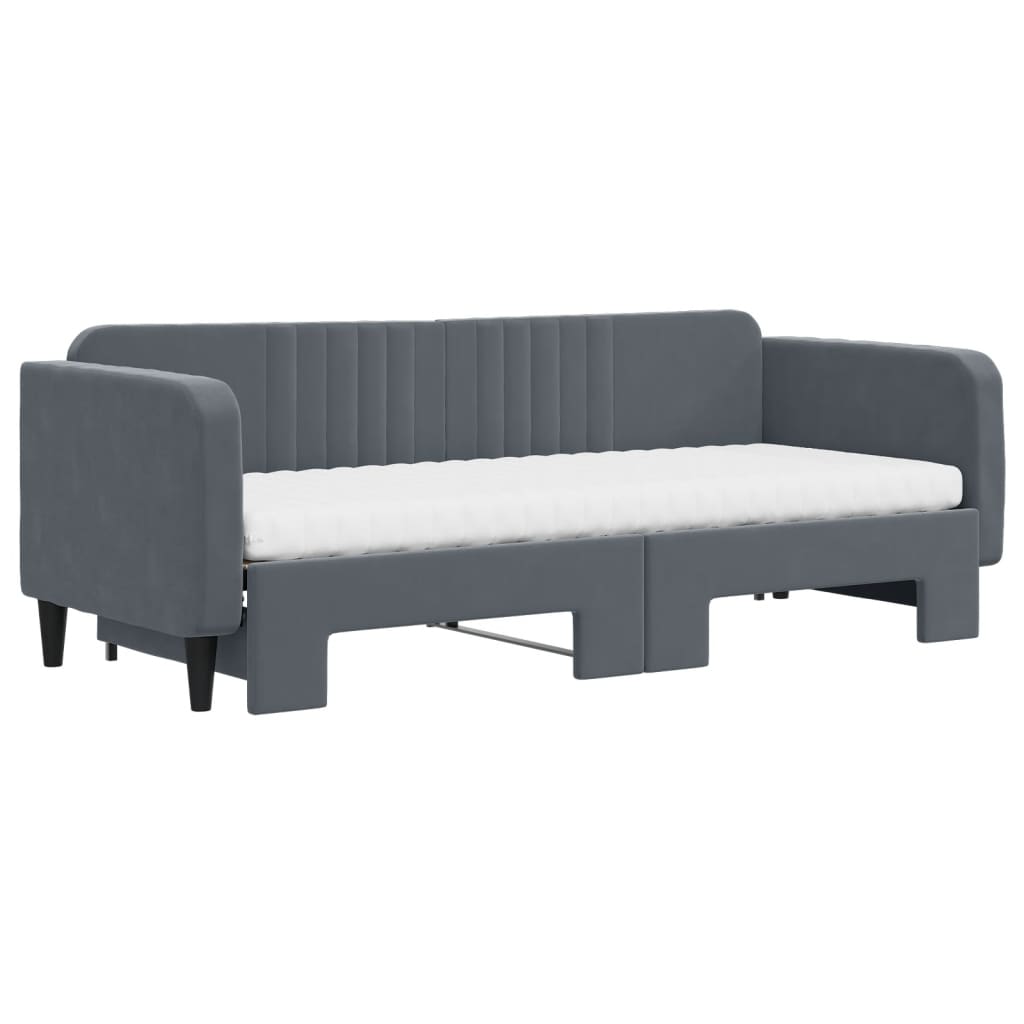 Slaapbank Onderschuifbed Matrassen 80X200Cm Fluweel 80 x 200 cm Donkergrijs