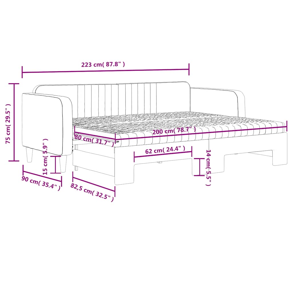 Slaapbank Onderschuifbed Matrassen 80X200Cm Fluweel 80 x 200 cm Donkergrijs