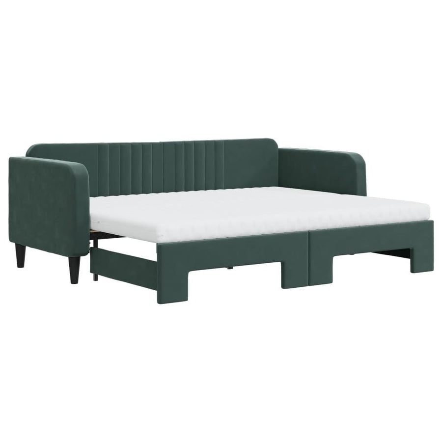 Slaapbank Onderschuifbed Matrassen 80X200Cm Fluweel Donkergroen 80 x 200 cm met onderschuifbed en matras