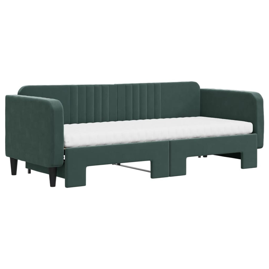 Slaapbank Onderschuifbed Matrassen 80X200Cm Fluweel Donkergroen 80 x 200 cm met onderschuifbed en matras
