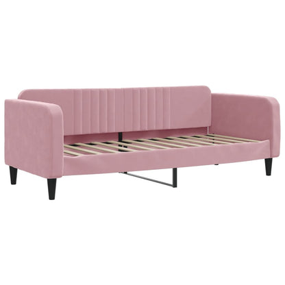 Slaapbank onderschuifbed en matrassen 80x200 cm fluweel roze