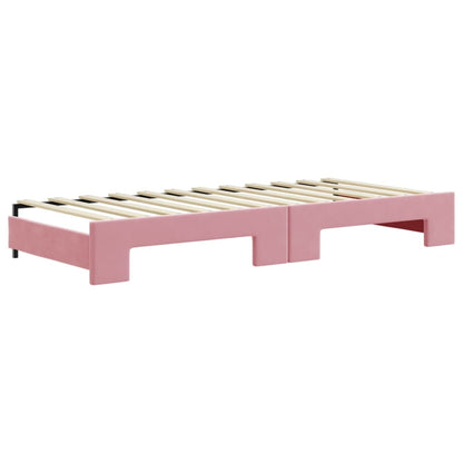 Slaapbank onderschuifbed en matrassen 80x200 cm fluweel roze