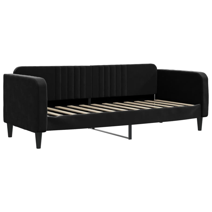 Slaapbank Onderschuifbed En Matrassen Fluweel 80 x 200 cm Zwart met onderschuifbed en matras