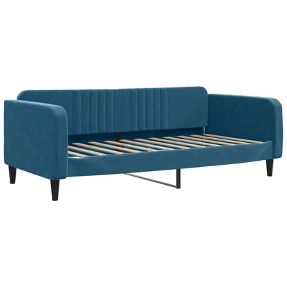 Slaapbank Onderschuifbed En Matrassen 90X200 Cm Fluweel Blauw 90 x 200 cm met onderschuifbed en matras