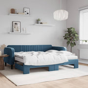 Slaapbank onderschuifbed 90x200 cm fluweel blauw