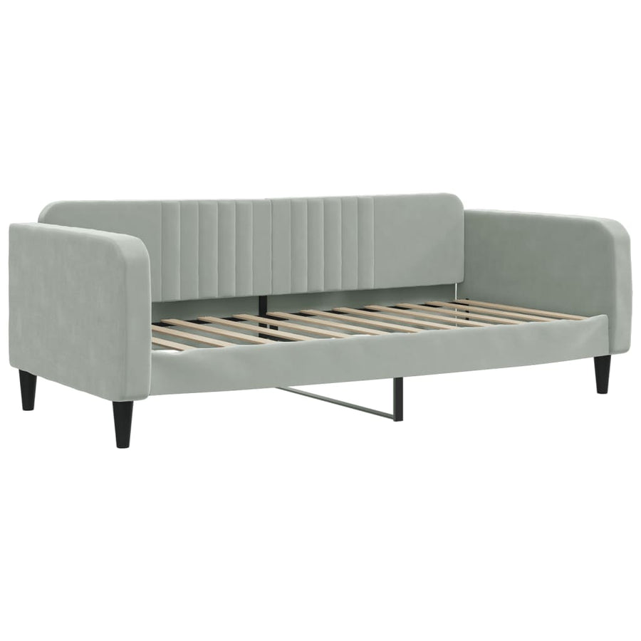 Slaapbank Onderschuifbed Matrassen Fluweel Lichtgrijs 90 x 200 cm met onderschuifbed en matras