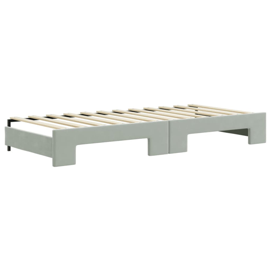 Slaapbank Onderschuifbed Matrassen Fluweel Lichtgrijs 90 x 200 cm met onderschuifbed en matras