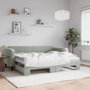 Slaapbank onderschuifbed 90x200 cm fluweel lichtgrijs