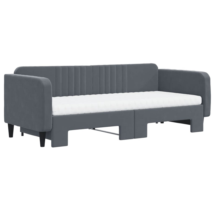 Slaapbank onderschuifbed matrassen 90x200cm fluweel donkergrijs