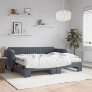 Slaapbank onderschuifbed 90x200cm fluweel donkergrijs
