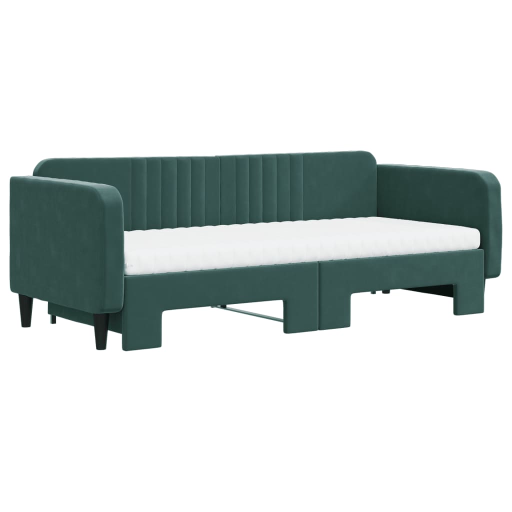 Slaapbank Onderschuifbed Matrassen 90X200Cm Fluweel Donkergroen 90 x 200 cm met onderschuifbed en matras