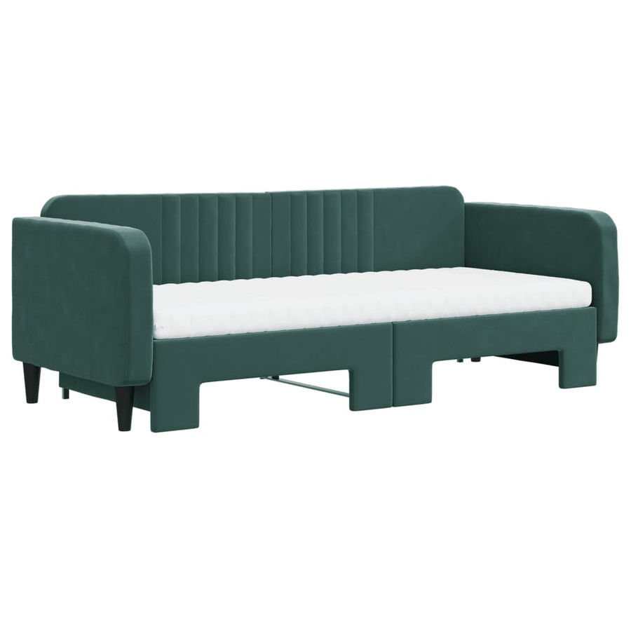 Slaapbank Onderschuifbed Matrassen 90X200Cm Fluweel Donkergroen 90 x 200 cm met onderschuifbed en matras