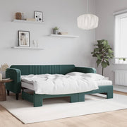 Slaapbank onderschuifbed 90x200 cm fluweel donkergroen