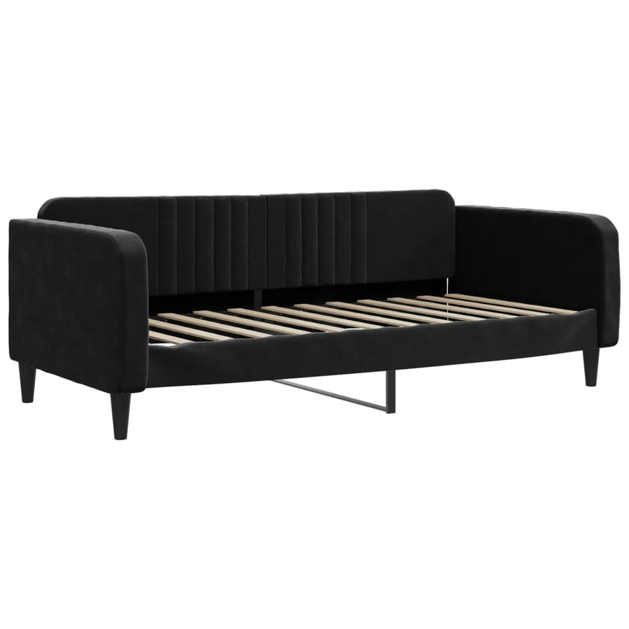 Slaapbank Onderschuifbed En Matrassen Fluweel 90 x 200 cm Zwart met onderschuifbed en matras