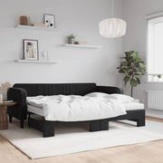 Slaapbank onderschuifbed met matrassen 90x200 cm zwart