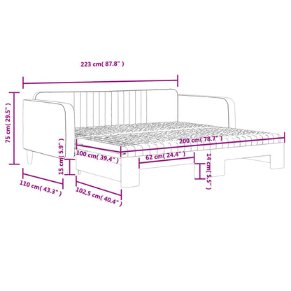 Slaapbank Onderschuifbed En Matrassen Fluweel 100 x 200 cm Blauw met onderschuifbed en matras