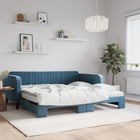 Slaapbank Onderschuifbed En Matrassen Fluweel 100 x 200 cm Blauw met onderschuifbed en matras