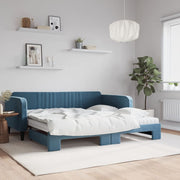 Slaapbank onderschuifbed 100x200 cm fluweel blauw