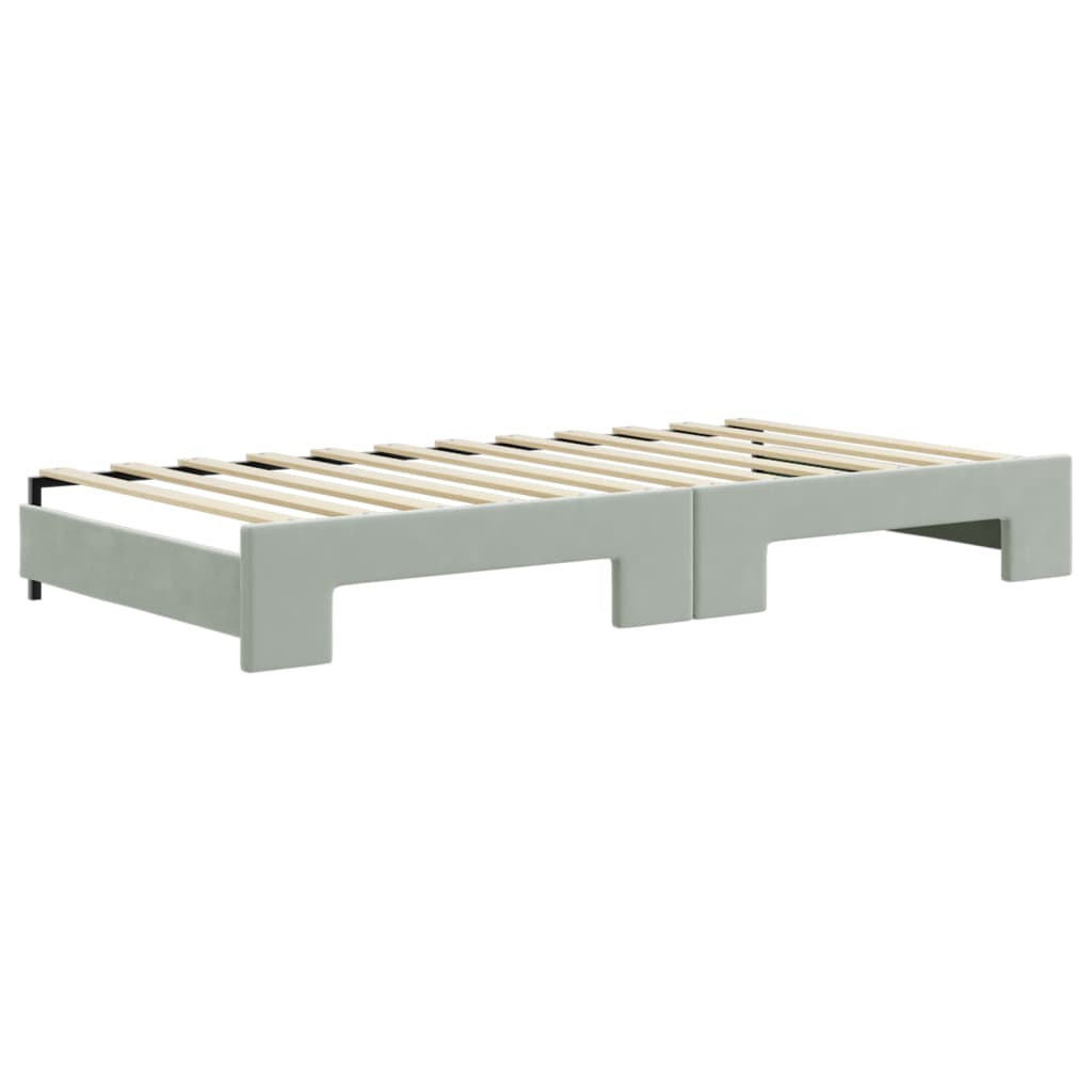 Slaapbank Onderschuifbed Matrassen 100X200Cm Fluweel 100 x 200 cm Lichtgrijs met onderschuifbed en matras