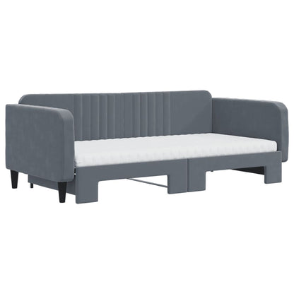 Slaapbank onderschuifbed matrassen 100x200cm fluweeldonkergrijs